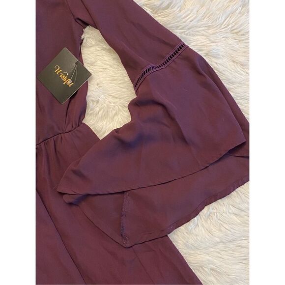 NWT Wishful SZ M Woman’s Beautiful Plum Flare Sleeve Flowey Dress - Picture 8 of 15